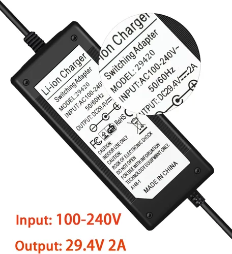 Miniatura 3 de Cargador de batería rápido de 29.4V 2A (3 enchufes) para scooter eléctrico, cargador de repuesto de batería universal para baterías de litio de 25.2