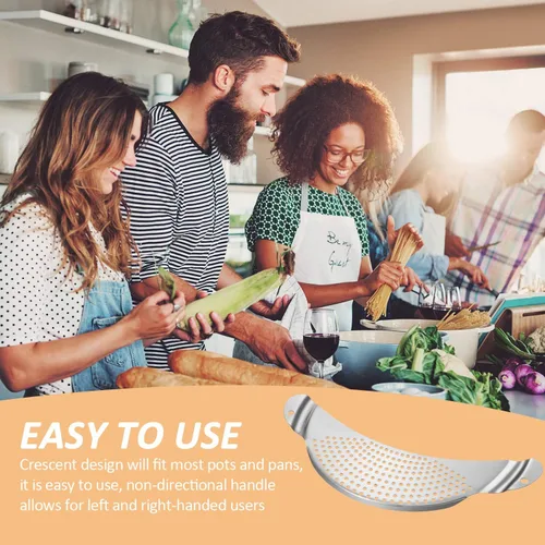 Miniatura 4 de Boao 2 coladores de ollas con asa, colador de acero inoxidable, escurridor de pasta, colador de ollas con empuñaduras empotradas, adecuado