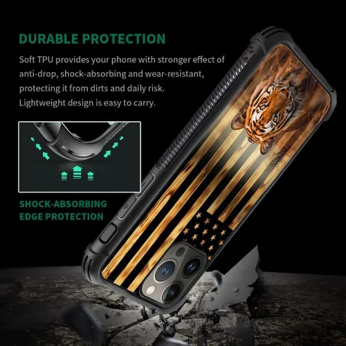 Miniatura 24 de DAIZAG Compatible con iPhone 13 Pro Max, Funda de TPU Protectora Anti-Arañazos Todo En Uno, Fundas para Hombre Mujer - Motivo de Madera Americana