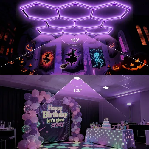 Miniatura 3 de Paquete de 24 luces negras LED hexagonales, 168W, 5 rejillas de luz negra UV con enchufe de EE. UU. para fiesta de neón, Halloween, pintura corporal