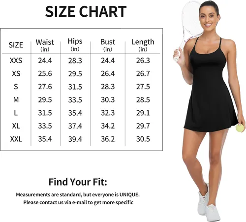 Miniatura 6 de Vestido de tenis de entrenamiento para mujer con pantalones cortos de brasier incorporados, correas ajustables para los hombros y bolsillos