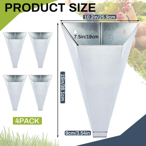 Miniatura 2 de Mumufy 4 piezas de cono de pollo mediano, conos de retención de aves de corral de acero galvanizado, hasta 10 libras, cono de embudo de parte