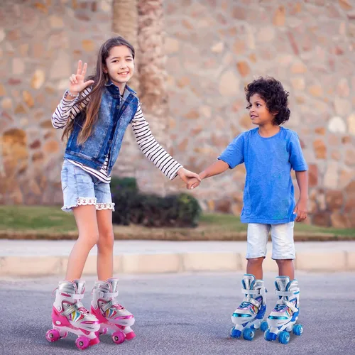 Miniatura 6 de Patines ajustables para niños y niñas, niños pequeños, jóvenes, color rosa, 4 tamaños, ajustables, para niños y niñas, para tallas 11J hasta