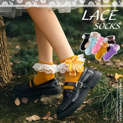 Miniatura 3 de SEMOHOLLI Calcetines de tobillo para mujer calcetines de encaje con volantes y volantes cómodos calcetines de princesa