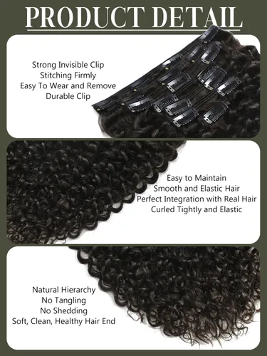 Miniatura 3 de Loxxy Jerry - Extensiones de cabello humano rizado de color negro natural con clip, cabello humano Remy real, 4.23 onzas, 3B 3C, doble trama, cabeza