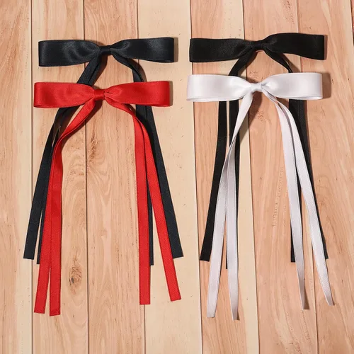 Miniatura 7 de Clips de pelo con borlas y moño para mujer - 4 piezas de pasadores con colas largas en negro, rojo, blanco y azul marino Negro Rojo Blanco Marina