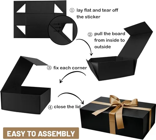Miniatura 3 de YINUOYOUJIA Cajas de regalo grandes negras con tapa, caja de regalo magnética de 14 x 9 x 4.5 pulgadas con cinta, tarjetas y sobres para regalos