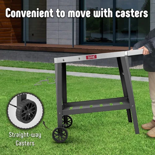 Miniatura 2 de Feasto Carro de Parrilla al Aire Libre, Mesa con Horno de Pizza con Ruedas, Encimera de Acero Inoxidable con Mesa Extensible Plegable, Carro de Negro