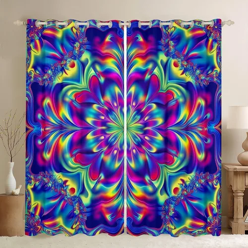 Cortinas opacas psicodélicas, cortinas y cortinas para niños y niñas, cortinas exóticas degradadas, cortinas abstractas multicolores, 76 x 45