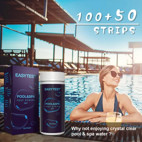 Miniatura 2 de EASYTEST - Paquete de 150 tiras reactivas para piscinas, spas y jacuzzis; mide pH, alcalinidad total, cloro libre y bromo, kit preciso de 3 en 1
