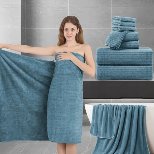 Miniatura 17 de Juego de toallas de baño de 8 piezas 2 toallas de baño grandes de gran tamaño, 2 toallas de mano y 4 paños Juego de toallas de baño ultrasuaves