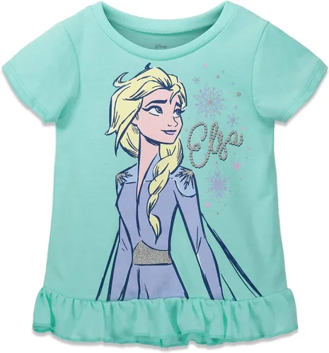 Miniatura 14 de Disney Frozen Moana Princess Tiana - Conjunto de camiseta floral y pantalones cortos de rizo francés para niños pequeños y grandes