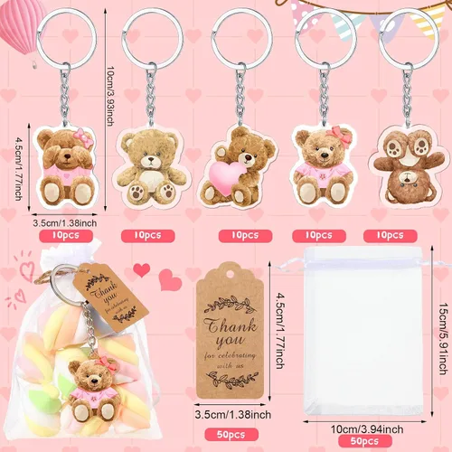Miniatura 3 de Wettarn Juego de 50 regalos de oso para baby shower, regalos de fiesta de baby shower, recuerdos de devolución para invitados, incluye llaveros