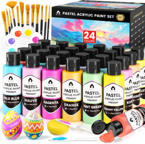 Miniatura 12 de Juego de pintura acrílica iridiscente de 40 piezas con 12 pinceles, 2 cuchillos y paleta, 24 colores (2 onzas/60 ml) - para adultos, artistas