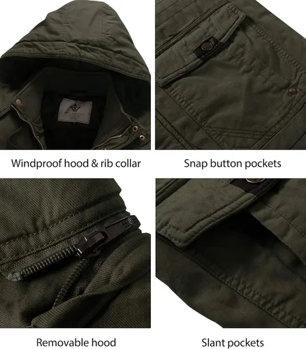Miniatura 5 de Chaqueta WenVen, parca de invierno con capucha extraíble, cálida, para hombre
