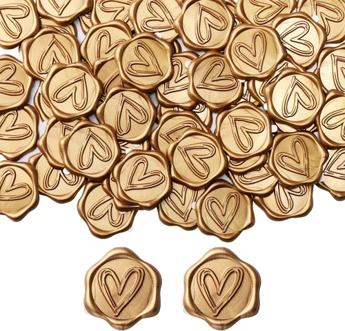 Yoption Calcomanías de Sello de Cera de Corazón, Paquete de 50 Calcomanías Autoadhesivas de Oro Antiguo para Sello de Sobre para Boda, Fiesta,