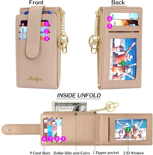 Miniatura 5 de Badiya Tarjetero para mujeres con RFID, carteras delgadas, plegables, tarjetero multifuncional, monedero