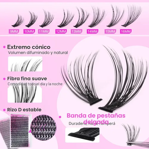Miniatura 4 de Yawamica Kit de 320 racimos de pestañas rizadas D, 0.354-0.630 in, 40D, pestañas individuales 40D, con unión y sellado, removedor de pestañas