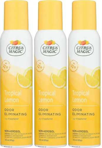 Citrus Magic Spray ambientador que elimina olores, limón tropical, 3 onzas, paquete de 3