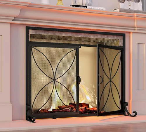 Miniatura 4 de Fire Beauty Pantalla de chimenea con puertas magnéticas, pantalla de metal grande para el hogar, protector de chispas, incendios de horno de metal