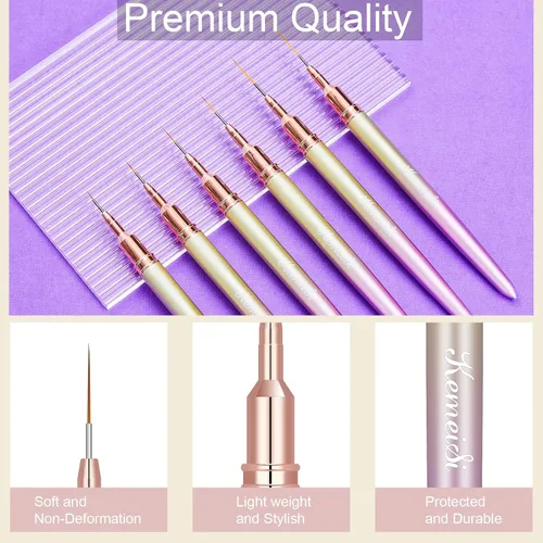 Miniatura 4 de KEMEISI 6 pinceles para arte de uñas, pincel de rayas para pintura de esmalte de gel, pincel de detalle fino, diseño de arte de dibujo fino