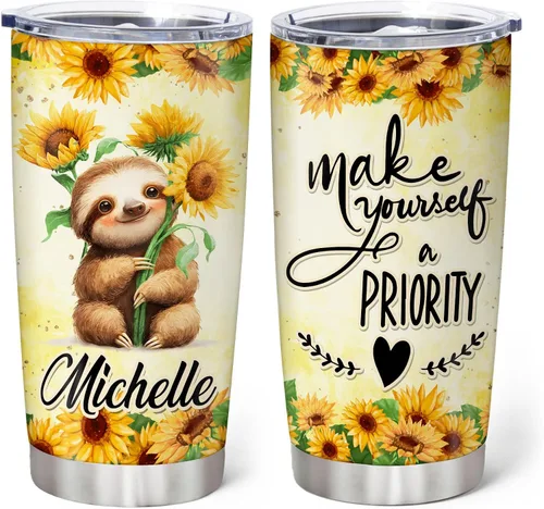 Miniatura 14 de Hyturtle Regalos personalizados para los amantes de los perezosos, vaso de acero inoxidable con nombre personalizado de 20 onzas con tapa, idea