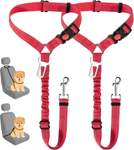 Miniatura 12 de SlowTon Cinturón de seguridad para perro para automóvil, paquete de 2 cinturones de seguridad ajustables con amortiguador elástico elástico, 2 en 1