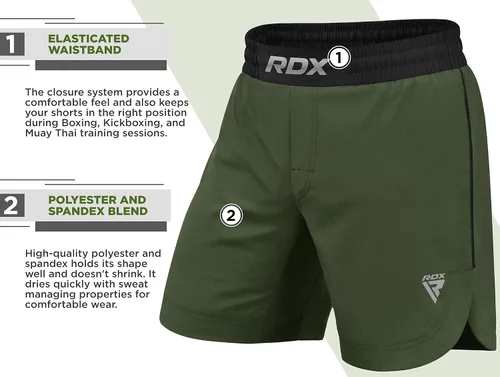Miniatura 7 de RDX Pantalones cortos de MMA para entrenamiento y kickboxing Pantalones cortos de lucha para artes marciales, pelea de jaulas, Muay Thai, BJJ