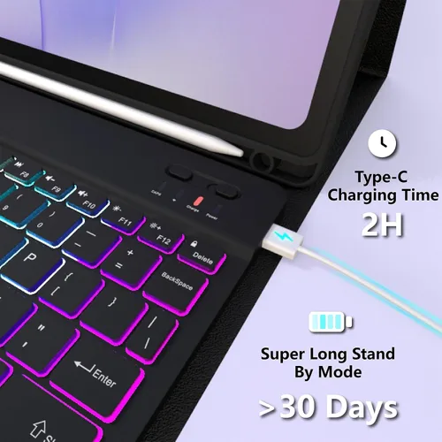 Miniatura 4 de Funda de teclado para Samsung Galaxy Tab S6 Lite de 10.4 pulgadas (SM-P620/P625/P613/P619/P615/P610), funda para tableta con retroiluminación de 7