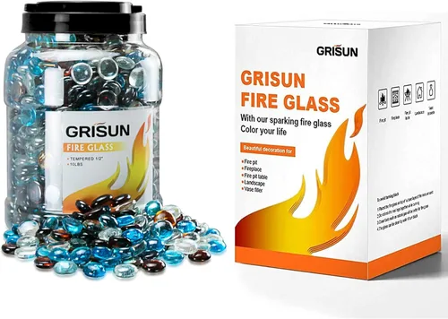 Miniatura 6 de GRISUN Cuentas de vidrio de mezcla de 1/2 pulgada para hoguera – Vidrio redondo reflectante de 10 libras, decorativo para chimenea natural