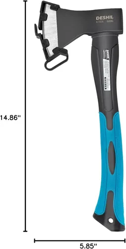 Miniatura 10 de Hacha de Cortar, Hacha para Exteriores de 15" de Acero al Carbono Forjado Tratado Térmicamente Herramienta Mazo Manual, Mango de Fibra de Vidrio