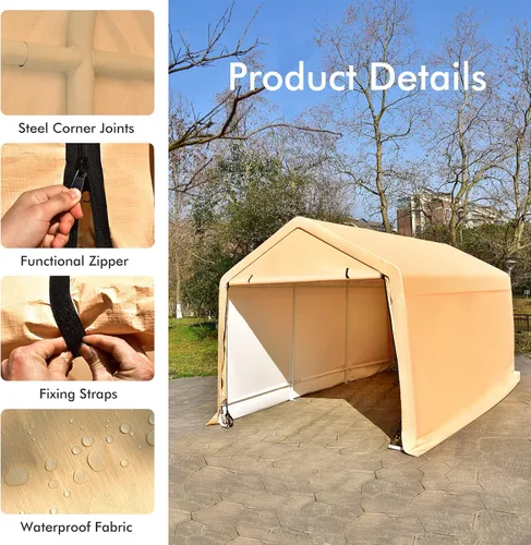 Miniatura 2 de GYMAX Cochera portátil, garaje portátil con puertas extraíbles enrollables, toldo para automóvil para todas las estaciones, para camión, barco