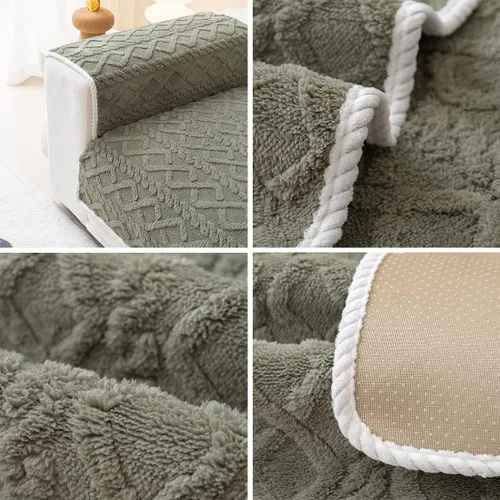 Miniatura 7 de vctops Fundas de sofá de jacquard geométrico de lujo para sofá de granja, funda neutra antideslizante para sofá seccional, funda suave y cálida