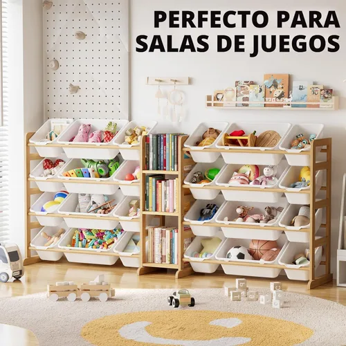 Miniatura 5 de SpaceAid Organizador grande de almacenamiento de juguetes con 24 contenedores y 3 estantes, estantería de almacenamiento de juguetes, caja de Blanco