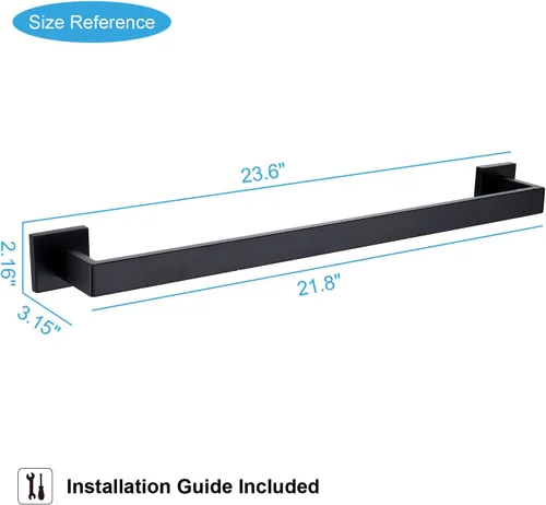 Miniatura 4 de TASTOS Toallero individual negro de 23.6 pulgadas, barra de toalla de baño de acero inoxidable SUS 304 resistente, soporte para toallas de cocina