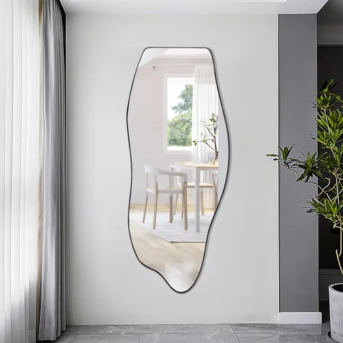 Miniatura 2 de POZINO Espejo de pared irregular, espejos asimétricos de 39.3 x 16 pulgadas, espejo en forma de nube, espejos abstractos modernos dorados para baño