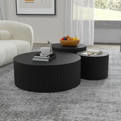 Miniatura 28 de WILLIAMSPACE Juego de 2 mesas auxiliares anidadas, mesas de café redondas de madera color naranja mate, mesas auxiliares modernas de lujo, mesa
