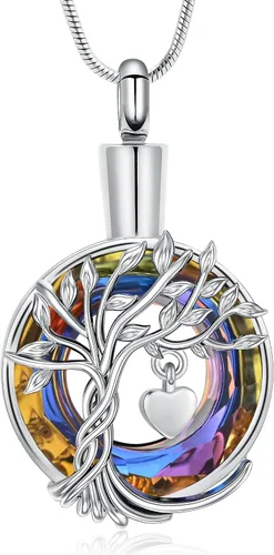 Miniatura 11 de Hearbeingt Collares de urna de lágrima para cenizas, medallón conmemorativo de cenizas del árbol de la vida, joyería de cremación, colgante