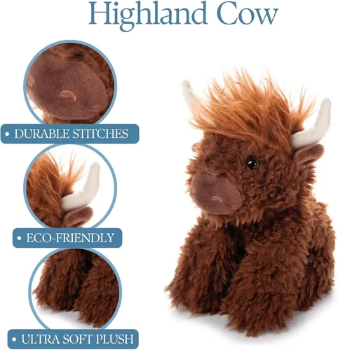 Miniatura 6 de The Petting Zoo Highland Cow Peluche de peluche, regalos para niños, animales salvajes de la vida silvestre, vaca marrón, 9 pulgadas