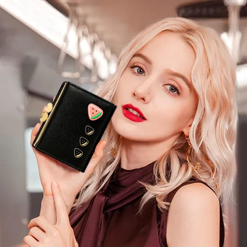 Miniatura 6 de YINHEXI Cartera para mujer, tarjetero para mujer, pequeño bolso triple con bloqueo RFID, bonita cartera pequeña de cuero con bolsillo para mujeres