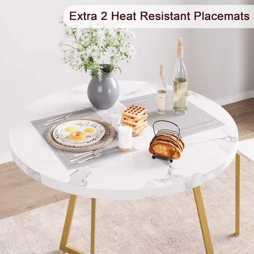 Miniatura 9 de SLKEVERSA - Juego de mesa de comedor pequeña para 2, mesa de cocina circular con 2 sillas tapizadas y respaldo, juego de mesa redonda de 3 piezas
