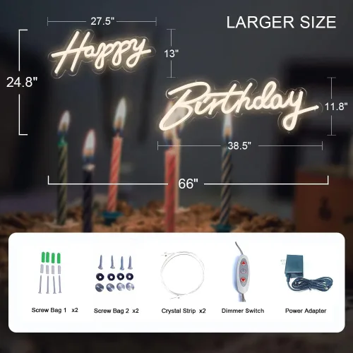 Miniatura 2 de DIVATLA Letrero de neón extra grande de 66 pulgadas / 39 pulgadas para decoración de fiesta de cumpleaños, letreros LED iluminados para telón