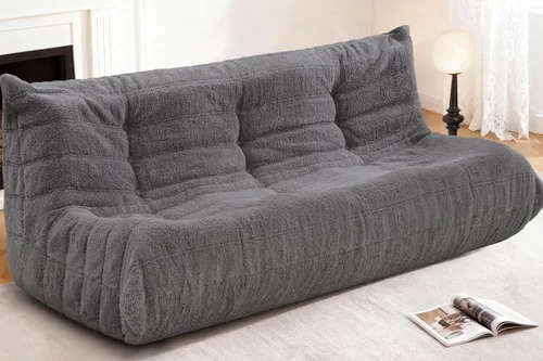 Miniatura 46 de Puf para adultos, silla puf grande, sillón con relleno de espuma viscoelástica para el hogar, apartamento o sala de juegos, gris afelpado Felpa gris