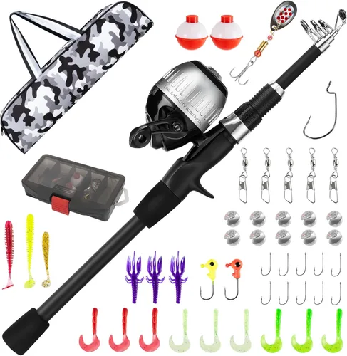 WIDDEN Kids Fishing Pole, Youth Fishing Rod and Reel Combo - Telescopic Portable Fishing Pole with Tackle Box Bag Starter Anglers Set, Fishing Gear