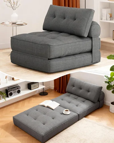 KINGYES Silla de Cama Plegable, Silla Convertible 3 en 1 con Almohada, Silla Futón Plegable para Sala de Estar, Gris Gris (Mist Gray)