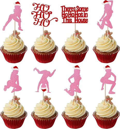 Miniatura 12 de Rsstarxi Paquete de 24 Adornos para Cupcakes Oh Baby de Navidad con Purpurina, Sombreros de Navidad, Palillos para Cupcakes de Baby Shower para Baby