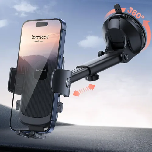 Lamicall Soporte de teléfono para automóvil - [Ventosa de grado militar más fuerte] Soporte de teléfono con rotación de 360° para tu automóvil,