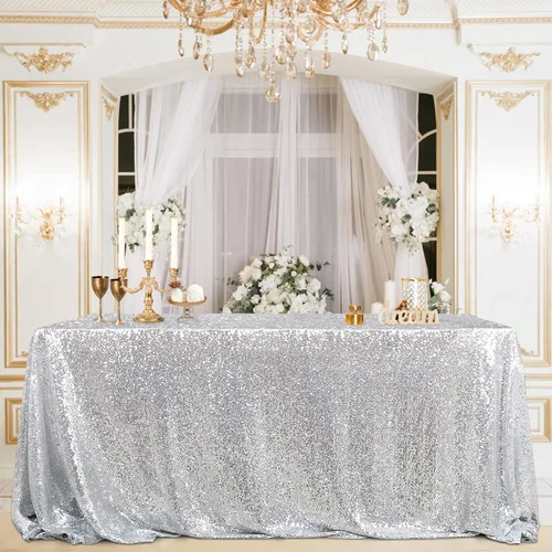 Miniatura 110 de B-COOL Mantel de lentejuelas de 60 x 102 pulgadas, mantel de cumpleaños rectangular azul bebé, brillante, duradero, boda, fiesta, restaurante