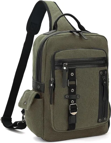 Miniatura 10 de Bolsa de mensajero vintage, mochila de lona para viajes, bolsa de hombro para hombre, bolsa de doble uso para transporte de mano y transporte