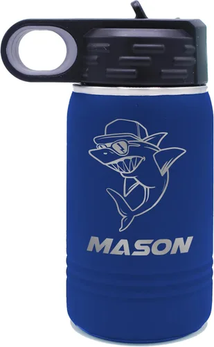 Miniatura 9 de My Personal Memories Botella de agua personalizada de 12 onzas para niños con pajilla, vaso aislado de doble pared para niños, niñas, escuela, Azul